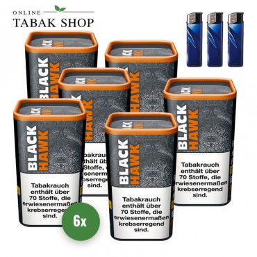 Black Hawk Volumentabak (6 x 90g) + 3 Feuerzeuge