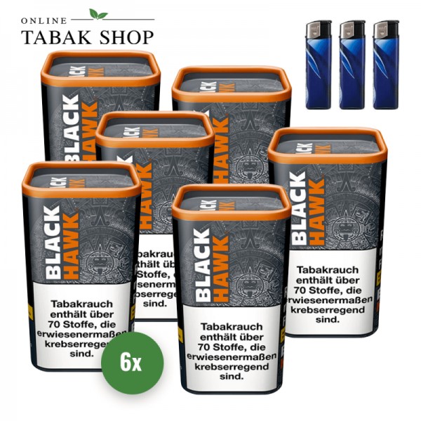 Black Hawk Volumentabak (6 x 90g) + 3 Feuerzeuge
