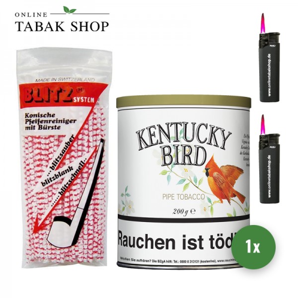 Kentucky Bird (1 x 200g) + 80 Blitz Pfeifenreiniger + 2 Sturmfeuerzeuge