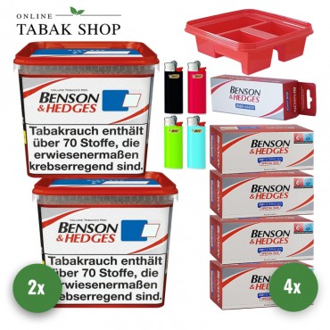 Benson & Hedges Red Tabak (2 x 255g) + B & H Hülsen (4 x 250) + 1 B & H Eimereinsatz + 1 B & H Duo Maker + 4 BiC J25 Feuerzeuge