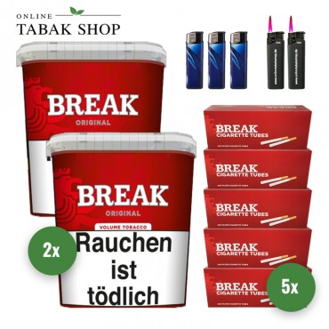Break Original Volumentabak (2 x 195g) + 1.000 Break Hülsen + 3 Feuerzeuge + 2 Sturmfeuerzeuge