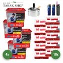 Winston Red Titan Tabak (4 x 270g) + 2.000 Hülsen (wählbar) + 1 Sturmfeuerzeug + 2 Feuerzeuge + Aschenbecher Chrom 9cm