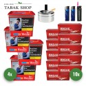 Winston Red Titan Tabak (4 x 270g) + 2.000 Hülsen (wählbar) + 1 Sturmfeuerzeug + 2 Feuerzeuge + Aschenbecher Chrom 9cm