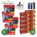 Winston Red Titan Tabak (4 x 270g) + 2.000 Hülsen (wählbar) + 1 Sturmfeuerzeug + 2 Feuerzeuge + Aschenbecher Chrom 9cm