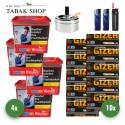 Winston Red Titan Tabak (4 x 270g) + 2.000 Hülsen (wählbar) + 1 Sturmfeuerzeug + 2 Feuerzeuge + Aschenbecher Chrom 9cm