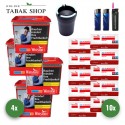 Winston Red Titan Tabak (4 x 270g) + 2.000 Hülsen (wählbar) + 1 Sturmfeuerzeug + 2 Feuerzeuge + Coney KFZ-Ascher