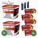 Chesterfield Volumentabak Red (2 x 255g) + 1.000 Hülsen (nach Wahl) + 1 Sturmfeuerzeug + 2 Feuerzeuge