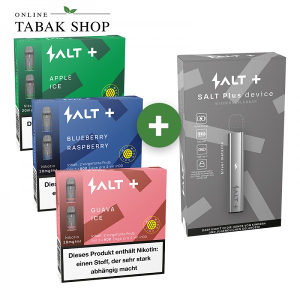 Salt Plus Box (3 Salt Plus Pods + Salt Plus Premium Device Gratis (Farbe zufällig!))