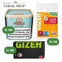 Pueblo Tabak (5x 100g), Sorte wählbar + Gizeh Black Fine (5x 100er)  + Gizeh Slim 6mm Filter Tips (5x 120er) Beutel
