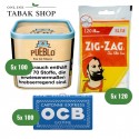 Pueblo Tabak (5x 100g), Sorte wählbar + OCB Blau Blättchen m. Gummizug (5x 100er)  + Zig Zag Filter Tips (5x 120er) Beutel