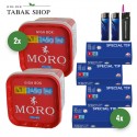 Moro Tabak (2 x 245g) + 1000 Hülsen (wählbar) + 2 Feuerzeuge + 1 Sturmfeuerzeug