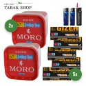 Moro Tabak (2 x 245g) + 1000 Hülsen (wählbar) + 2 Feuerzeuge + 1 Sturmfeuerzeug