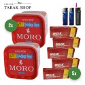 Moro Tabak (2 x 245g) + 1000 Hülsen (wählbar) + 2 Feuerzeuge + 1 Sturmfeuerzeug