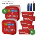 Moro Tabak (2 x 245g) + 1000 Hülsen (wählbar) + 2 Feuerzeuge + 1 Sturmfeuerzeug
