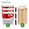 West Red Tabak (3 x 170g) Eimer + 2.000 Hülsen (wählbar) + 2 Sturmfeuerzeuge + 1 Feuerzeug