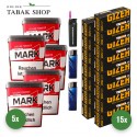 Mark 1 Tabak (5 x 320g) + 3.000 Hülsen (wählbar) + 2 Feuerzeuge + 1 Sturmfeuerzeug