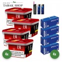 L&M Tabak Red Mega Box (4 x 129g) + 1.000 Hülsen (nach Wahl) + 2 Feuerzeuge + 1 Sturmfeuerzeug