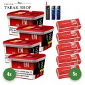 L&M Tabak Red Mega Box (4 x 129g) + 1.000 Hülsen (nach Wahl) + 2 Feuerzeuge + 1 Sturmfeuerzeug
