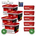 L&M Tabak Red Mega Box (4 x 129g) + 1.000 Hülsen (nach Wahl) + 2 Feuerzeuge + 1 Sturmfeuerzeug