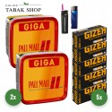 Pall Mall Volumentabak (2 x 263g) + 1.000 Hülsen (wählbar) + 1 Sturmfeuerzeug + 1 Feuerzeug