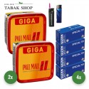 Pall Mall Volumentabak (2 x 263g) + 1.000 Hülsen (wählbar) + 1 Sturmfeuerzeug + 1 Feuerzeug