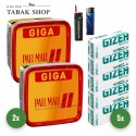 Pall Mall Volumentabak (2 x 263g) + 1.000 Hülsen (wählbar) + 1 Sturmfeuerzeug + 1 Feuerzeug