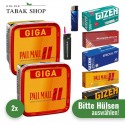 Pall Mall Volumentabak (2 x 263g) + 1.000 Hülsen (wählbar) + 1 Sturmfeuerzeug + 1 Feuerzeug
