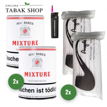 Mac Baren Mixture Scottish Blend (2x 250g) + 200 Pfeifenreiniger , 1 Sturmfeuerzeug