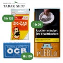 Pueblo Tabak (10x 30g), Sorte wählbar + OCB Blau Blättchen m. Gummizug (10x 100er) + Zig Zag Filter Tips (10x 120er) Beutel