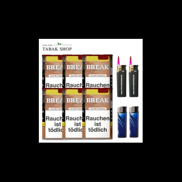 Break Authentic Volumentabak ohne Zusätze (6 x 57g) + 2 Feuerzeuge + 2 Sturmfeuerzeuge