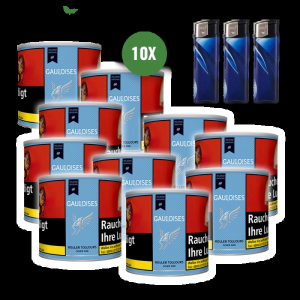 Gauloises Melange Tabak (10 x 100g) + 3 Feuerzeuge