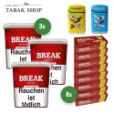 Break Original Tabak (3 x 195g) + 1.600 Break Hülsen (wählbar) + 2 TobaliQ Happy Smile Motiv Feuerzeuge