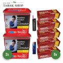 Winston Red Tabak (2 x 270g) + 1000 Hülsen (wählbar) + 1 Sturmfeuerzeug + 1 Feuerzeug