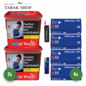 Winston Red Tabak (2 x 270g) + 1000 Hülsen (wählbar) + 1 Sturmfeuerzeug + 1 Feuerzeug