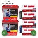 Winston Red Tabak (2 x 270g) + 1000 Hülsen (wählbar) + 1 Sturmfeuerzeug + 1 Feuerzeug
