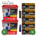 Winston Red Tabak (2 x 270g) + 1000 Hülsen (wählbar) + 1 Sturmfeuerzeug + 1 Feuerzeug