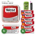 West Red Giga Volumentabak (2 x 170g) + West Red Hülsen (Special o. Normal)  + Sturmfeuerzeug + 1 TobaliQ Happy Smile Feuerzeug
