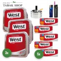 West Red Tabak Titan Box (3 x 280g) + 1.000 Hülsen + 1 Sturmfeuerzeug + 1 Feuerzeug + 1 Drehascher Chrom 9cm