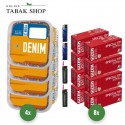 Denim Tabak (4 x 220g) Eimer + 2.000 Hülsen (wählbar) + 2 Sturmfeuerzeuge + 2 Feuerzeuge