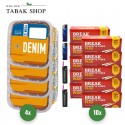 Denim Tabak (4 x 220g) Eimer + 2.000 Hülsen (wählbar) + 2 Sturmfeuerzeuge + 2 Feuerzeuge