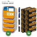 Denim Tabak (4 x 220g) Eimer + 2.000 Hülsen (wählbar) + 2 Sturmfeuerzeuge + 2 Feuerzeuge