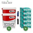 West Red Tabak (2 x 170g) Eimer + 1.000 Hülsen (wählbar) + 1 Sturmfeuerzeug + 1 Feuerzeug
