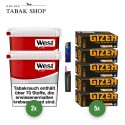 West Red Tabak (2 x 170g) Eimer + 1.000 Hülsen (wählbar) + 1 Sturmfeuerzeug + 1 Feuerzeug