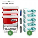 West Red Tabak (2 x 170g) Eimer + 1.000 Hülsen (wählbar) + 1 Sturmfeuerzeug + 1 Feuerzeug