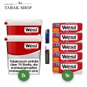 West Red Tabak (2 x 170g) Eimer + 1.000 Hülsen (wählbar) + 1 Sturmfeuerzeug + 1 Feuerzeug