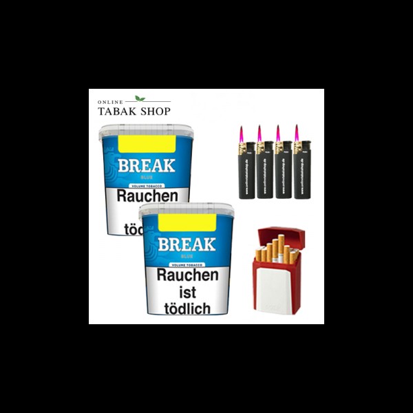 Break Blue Volumentabak (2 x 195g) + 4 Sturmfeuerzeuge + 1 Gizeh Etui