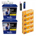 Winston Blue (2 x 180g) + 1.000 Hülsen + 1 Sturmfeuerzeug + 1 Feuerzeug