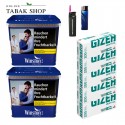 Winston Blue (2 x 180g) + 1.000 Hülsen + 1 Sturmfeuerzeug + 1 Feuerzeug