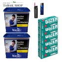 Winston Blue (2 x 180g) + 1.000 Hülsen + 1 Sturmfeuerzeug + 1 Feuerzeug