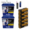 Winston Blue (2 x 180g) + 1.000 Hülsen + 1 Sturmfeuerzeug + 1 Feuerzeug